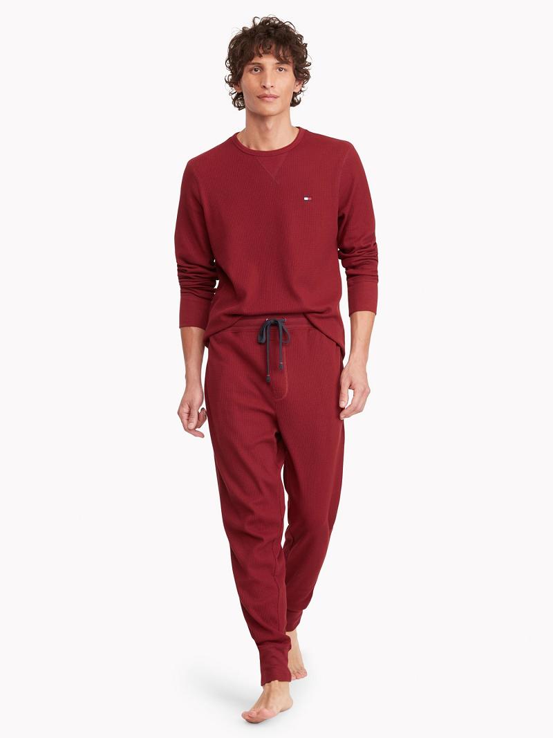 Férfi Tommy Hilfiger Thermal drawstring Jogger Nadrág Piros | HU 1139KOR